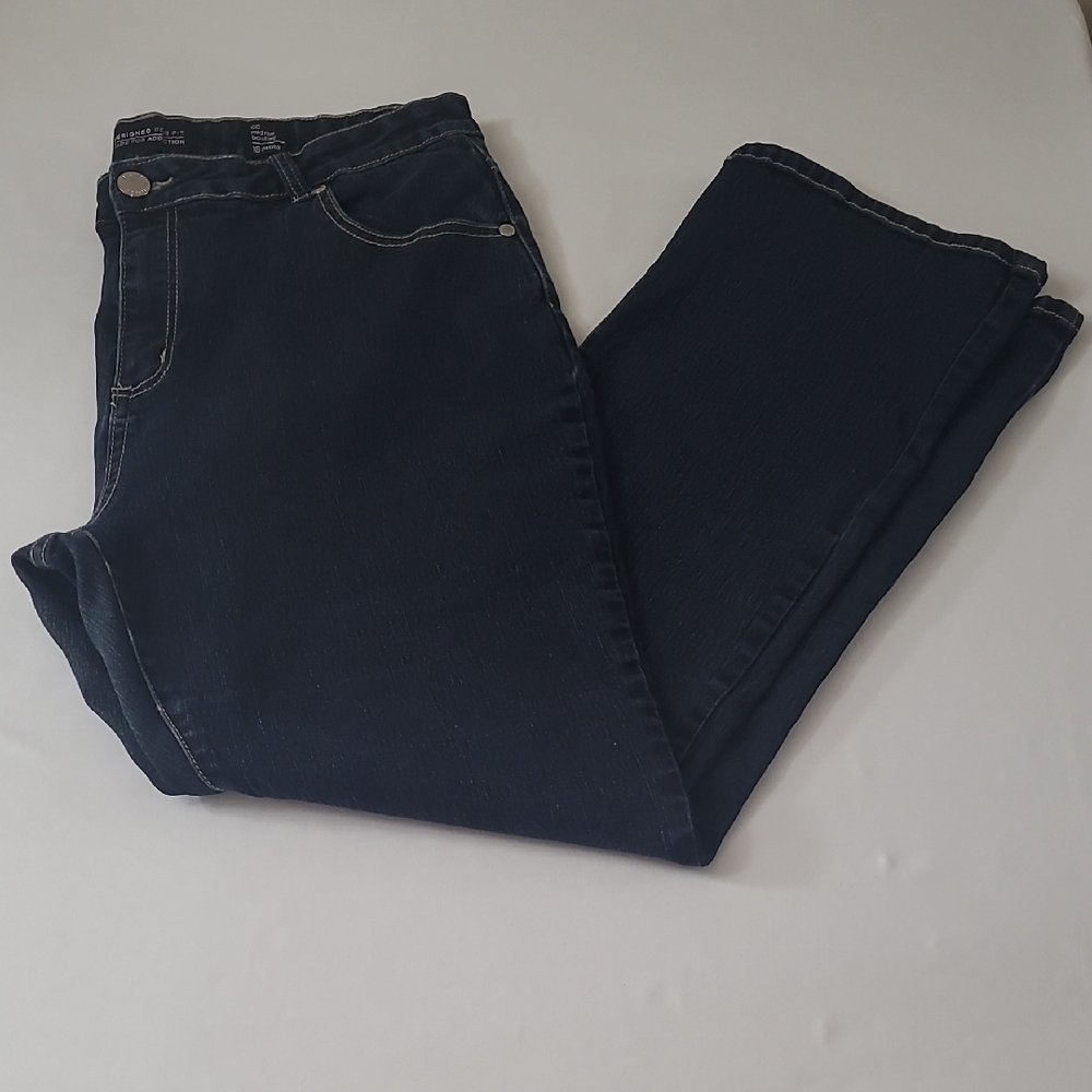 Women's Midrise Bootleg Dark Blue Jeans With Stretch Sz 16 Petite